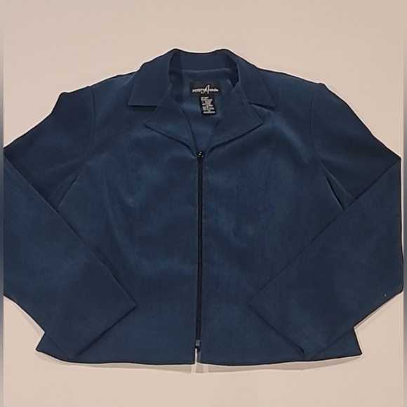 Positive Attitude Zip Front Faux Suede Crop Jacket Teal 14P - Picture 4 of 11